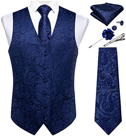 DiBanGu Mens Vest and Tie Set Formal Paisley Waistcoat and Necktie Pocket Square Cufflinks Silk Suit Vest for Tuxedo Wedding by DiBanGu