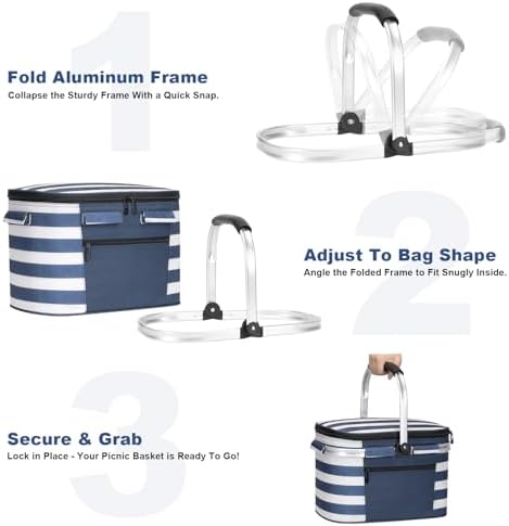 ALLCAMP Picnic Basket, 22L Insulated Cooler Foldable, Thick, Blue White - Image 3
