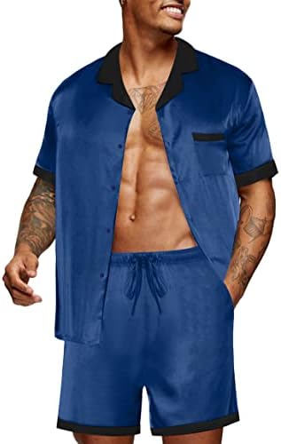 Ekouaer Men Silk Pajamas Set 2 Pieces Satin Pj Button Down Loungewear Sets by EKOUAER