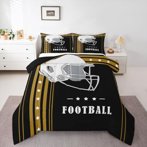 Erosebridal Football Bedding Comforters & Sets Boys Football Bedroom Decor, Gridiron Sports Game Comforter Set Football Lovers Ball Seasonal Bedding King Size, Black Brown by Erosebridal