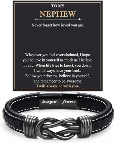 Love You Forever Infinity Leather Bracelet Gifts for Men Him Teen Boys by FIEEFX