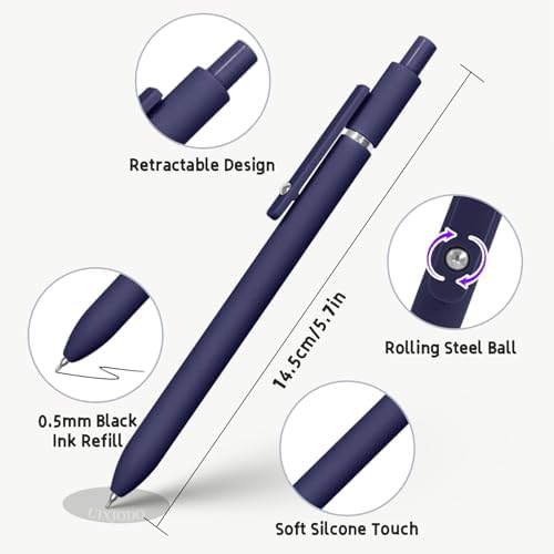 UIXJODO Gel Pens, 10 Pcs 0.5mm Black Ink Pens Fine Point Smooth Writing Pens with Silicone Grip, High-End Series Metal Clip Retractable Pens for Journaling Note Taking (10 Pcs Vintage) - Image 4