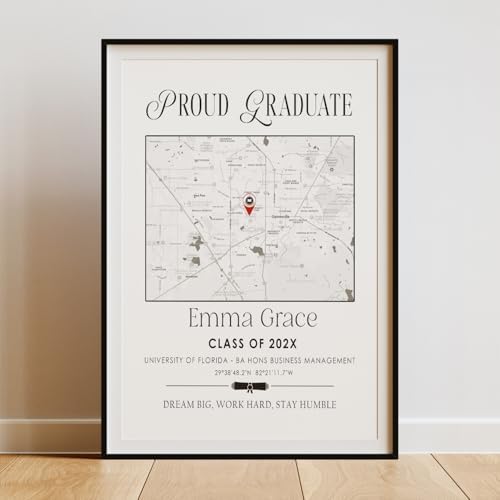 Personalized Map Print College Graduation Gift For Son, High School Graduation Map For Daughter From Mom and Dad, Grads Class of 2026 Sign Room Décor, Custom Gift For Friends Design 1 by VIRAGIL
