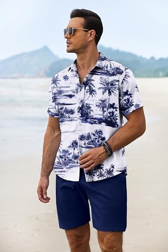 COOFANDY Men's Summer Beach Outfits 2 Piece Short Sleeve Shirts and Shorts Vacation Texture Linen Sets for Men - Image 3