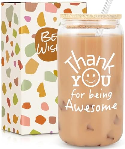 Frerdui Thank You Gift for Women Men, Teacher Appreciation Gifts, Employee Appreciation Gift for Coworkers, Thank You for Being Awesome Glass Cup for Teacher, Nurse by Frerdui
