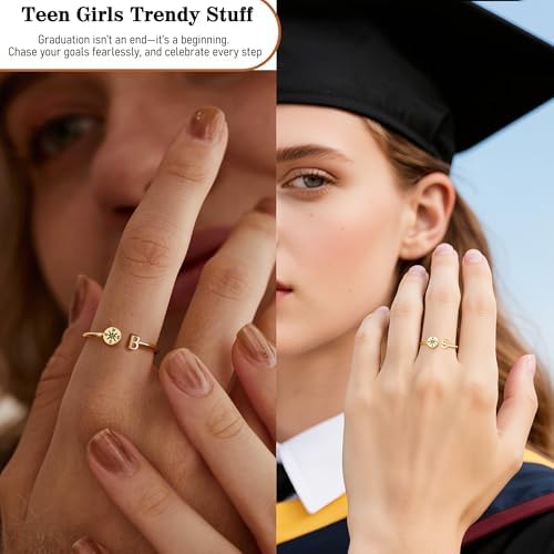 Btysun Graduation Gifts Class of 2026 Gift Initial Ring Gold Rings for Women Christian Gifts for Women Letter A-Z Teens Cross Initial Ring for Daughter Mom Granddaughter Her - Image 6