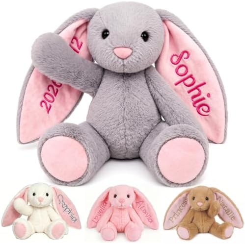 Personalized Bunny Stuffed Animal with Name, Custom Baby Bunny Plush Toys by Individz