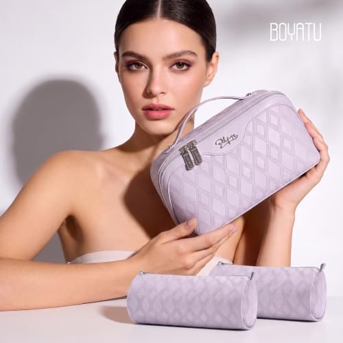 BOYATU Travel Makeup Bag Organizer: 3 Pcs Cosmetic Bag Set for Women Purple - Image 5