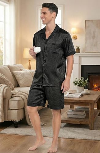 Ekouaer Men Silk Pajamas Set 2 Pieces Satin Pj Button Down Loungewear Sets - Image 2