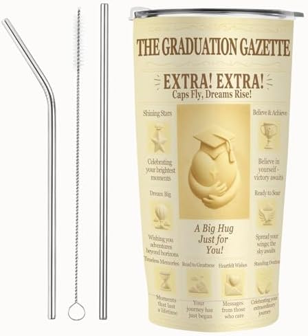 Graduation Gift Tumbler 20oz Stainless Steel Insulated Travel Mug with Lid, Vintage Newspaper Headline Design, High School Senior Gift for Him, College Student Commencement Present, BPA-Free by Unknown
