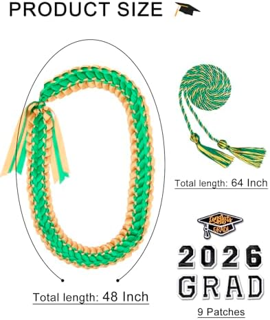 ALKB 2026 Graduation Lei Set - Two-Tone Braided Ribbon with Honor Cord, Unisex Graduation Gift for Graduates, Polyester - Image 2