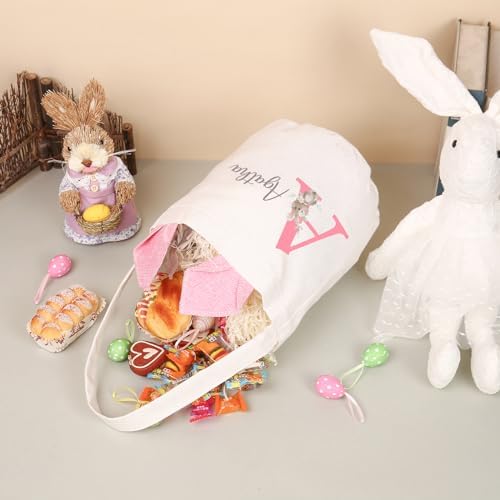 Personalized Bunny Ears Bucket Bag with Custom Name Photo-Easter Bag with Handle-Soft Egg Basket for Kids -Customized Easter Basket-Great for Carrying Gift Easter Eggs (Pink) - Image 5