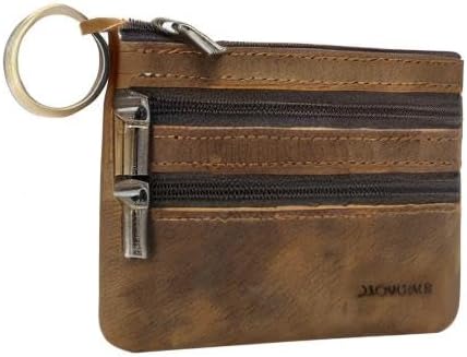 Jack&Chris Coin Purse Pouch for Men, Genuine Leather Coin Purse Zipper Pocket with Keychain Ring, Coin Bag for Men,JC301-8