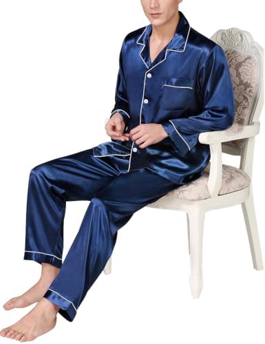 SWOMOG Mens Silk Satin Pajamas Set Long Sleeve Sleepwear Button-Down Pj Two-piece Loungewear with Long Pants S-XXL - Image 5