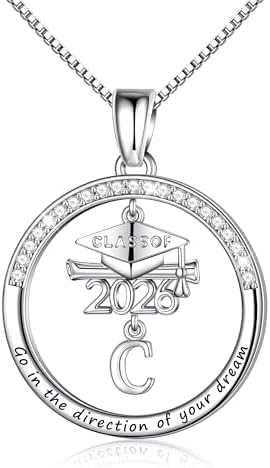 Ritach Graduation Gift for Her - Class of 2026 Graduation Cap Initial Necklace Silver Cubic Zirconia Graduation Necklace Masters Degree High School College Graduation Gift for Her by RitachJewelry