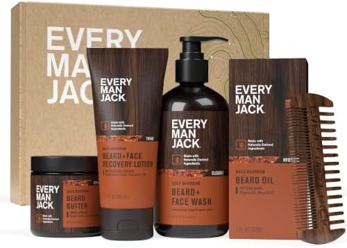 Every Man Jack Complete Beard Care Kit for Men, Aged Bourbon, Gift Set by EveryManJack