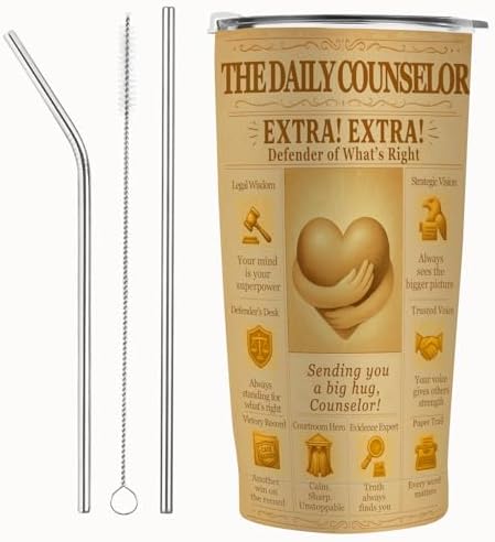 Lawyer Gift Counselor Tumbler 20oz – Vintage Newspaper Style Insulated Stainless Steel Travel Mug – Attorney Appreciation, Bar Exam & Law School Graduation Gift for Women and Men by Unknown