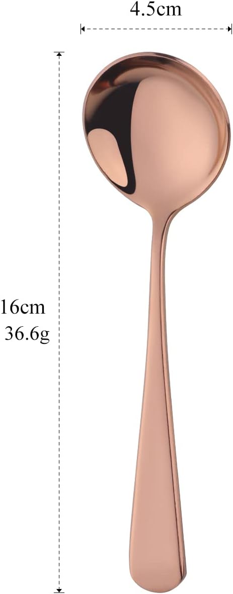 Buyer Star 8 Pieces Stainless Steel Round Soup Spoon, 6.6 Inch Mirror Polished Spoon Cutlery, Dishwasher Safe (Rose Gold)