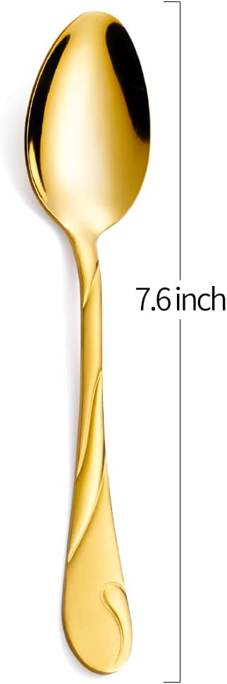 Gold Dinner Spoon Set, Seeshine 7.6-inch Stainless Steel Shiny Gold Table Spoon Silverware, Set of 6