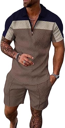 BIRW Men‘s Track Suits 2 Piece Summer Short Sets Outfits Fashion Polo Shirt Casual Short Sleeve and Shorts set by BIRW