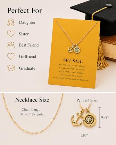 Zealmer Dainty 18K Gold Plated Compass World Map Pendant Necklace Graduation Gift for Friends - Image 3