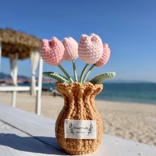 Tulip Crochet Flower Potted Plant Handmade Desk Decor Gift - Image 4