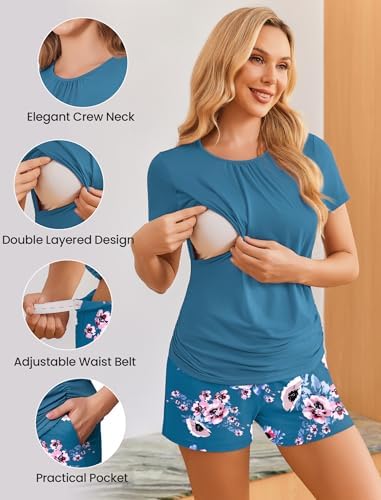 Ekouaer Maternity Nursing Pajamas Set 3 Piece Postpartum Breastfeeding Pjs - Image 3