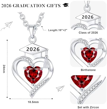 AIGOUWU 2026 Graduation Gifts - 925 Sterling Silver Heart Birthstone Necklace High School College Graduation Jewelry for Her 2026 - Image 2