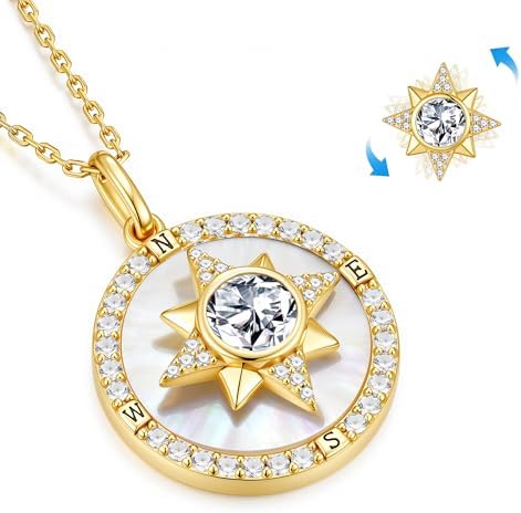 Iefil Compass Necklace for Women, Birthstone Necklace, 925 Sterling Silver - Image 2