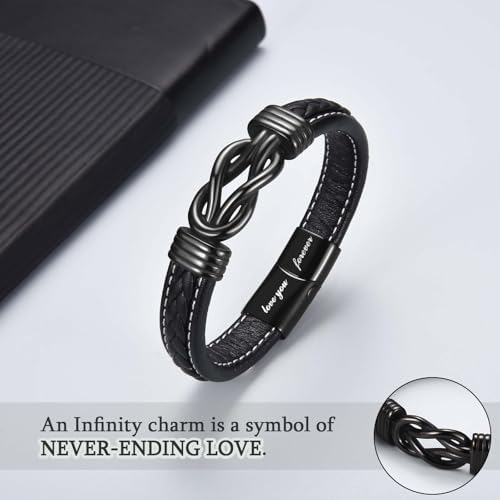 Love You Forever Infinity Leather Bracelet Gifts for Men Him Teen Boys - Image 2