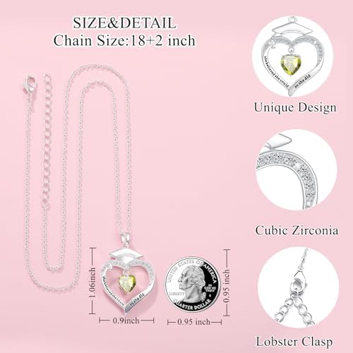 Fervia Graduation Gifts Birthstone CZ Heart Graduation Cap Necklace Gifts - Image 5
