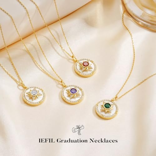 Iefil Compass Necklace for Women, Birthstone Necklace, 925 Sterling Silver - Image 6