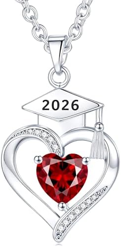 AIGOUWU 2026 Graduation Gifts - 925 Sterling Silver Heart Birthstone Necklace High School College Graduation Jewelry for Her 2026 by AiygouwuDogToys