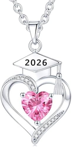 AIGOUWU 2026 Graduation Gifts - 925 Sterling Silver Heart Birthstone Necklace High School College Graduation Jewelry for Her 2026 by AiygouwuDogToys