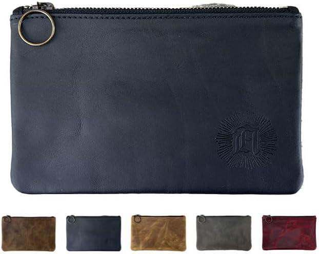 Leather Pouch with Zipper (Carbon Black, 7.75" x 5")