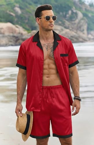 Ekouaer Men Silk Pajamas Set 2 Pieces Satin Pj Button Down Loungewear Sets - Image 5