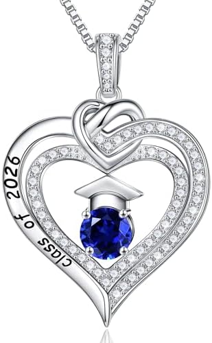Turandoss Graduation Gifts for Her 2026, S925 Sterling Silver Birthstone Necklace Engraved Class of 2026 Inspirational Necklaces High School College Graduation Gifts for Women by TurandossJewelry