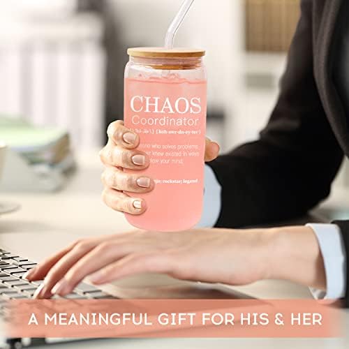 Thank You Gifts for Women, Boss, Coworker, Manager, Office, Her, Teacher, Nurse, Mom - Chaos Coordinator Gift - Boss Lady Gifts for Women, Coworker Birthday Gift - 18 oz Teacher Office Can Glass - Image 3