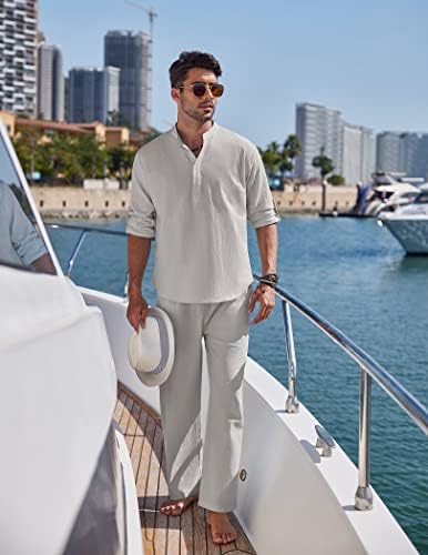 COOFANDY Men’s 2 Piece Cotton Linen Set Casual Beach Outfits Long Sleeve - Image 2