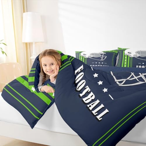 Erosebridal Queen Size Bedding Sets for Boys Gridiron Comforter Set, Football Game Sports Theme Bed Comforter Set Navy Blue Fluorescent Green Duvet Set with 2 Pillowcases - Image 6