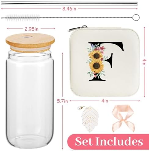 AYGXU Bridesmaid proposal gifts,Travel Initial Jewelry Box for Girls,Travel Jewelry Case,Initial Glass Cup,Cute Tumbler Cup,Small Jewelry Organizer for Teen Girls Gifts,Initial F white - Image 2