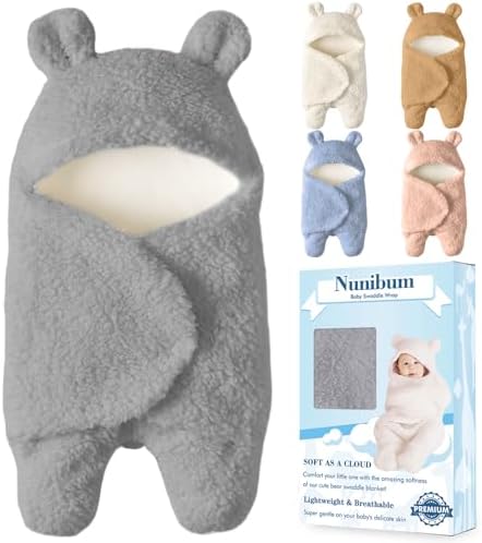 Nunibum Baby Swaddle Blanket Boys Girls Cute Bear Plush Essential Receiving Blanket Ultra-Soft Newborn Registry Sleeping Wraps for Infant 0-6 Months - Grey by Nunibum