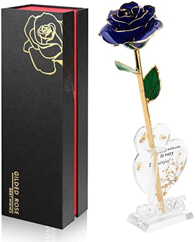 Anthonic Gold Dipped Infinity Rose Last Forever Flower Decor, Birthday Gift for Women in Her Birthday Valentines Day Mothers Day, Resin Preserved Rose | Anniversary Present for Mom (Blue) by Anthonic