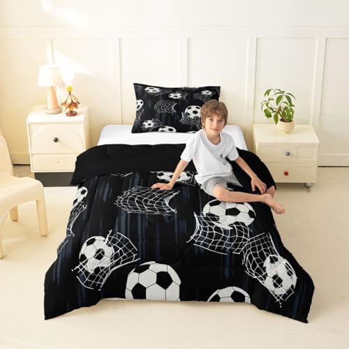 Erosebridal Soccer Kids Comforter Set | Football Themed Bedding Twin Size Soccer Ball Down Comforter Sports Duvet Set for Bedroom - Image 4