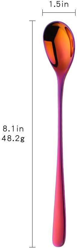 Buyer Star 8-Inch Long Handle Iced Tea Spoons, Ice Cream Spoon, Stainless Steel Cocktail Stirring Spoons, Set of 8 (Coloured)