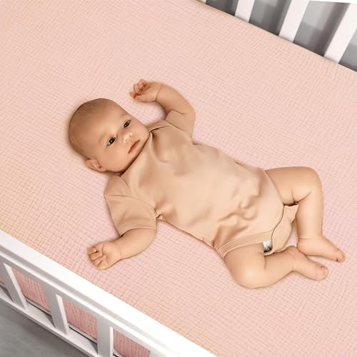 Pro Goleem 2 Pack Muslin Crib Sheets for Girls, Soft Breathable Fitted Cotton Baby Bed Sheets Set for Standard Crib Mattress & Toddler Mattress 52"x28", (Pink＆Purple) - Image 6