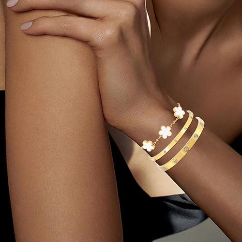 Camhanno Gold Bangle Bracelets for Women, 18K Gold Plated Stainless Steel Stackable Bangles, Non-Tarnish Trendy Jewelry, Ideal Gift for Birthday Anniversary - Image 4