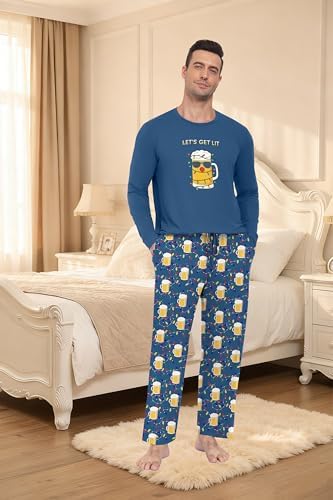PrinStory Men's Pajama Sets Loungewear Sleepwear Pjs Lightweight Long Sleeve Shirts & Bottoms Soft Comfy Sleep Sets S-2XL - Image 3
