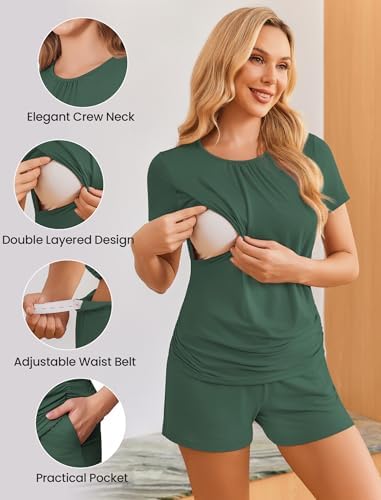 Ekouaer Maternity Nursing Pajamas Set 3 Piece Postpartum Breastfeeding Pjs - Image 3