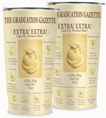 Graduation Gift Tumbler 20oz Stainless Steel Insulated Travel Mug with Lid, Vintage Newspaper Headline Design, High School Senior Gift for Him, College Student Commencement Present, BPA-Free - Image 3